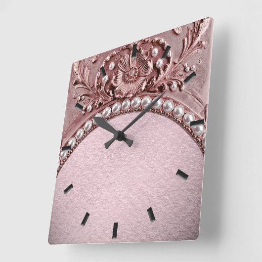 Pink Flower Wall Clock Vierkante Klok (Hoek)