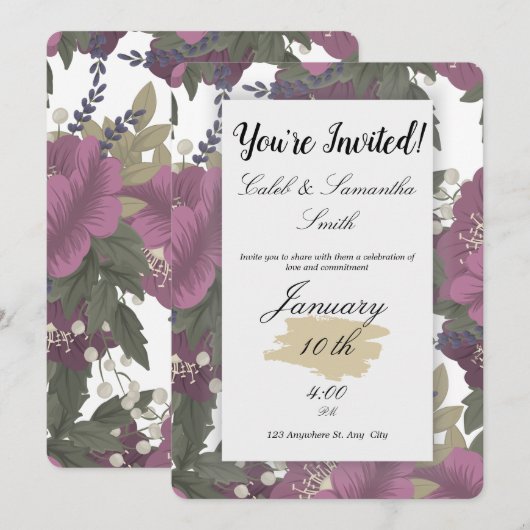 Pink Flower Wedding Invitation Kaart (Voorkant / Achterkant)