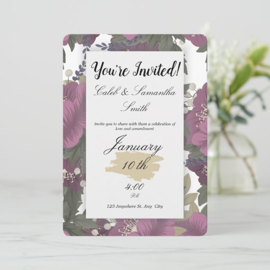 Pink Flower Wedding Invitation Kaart (Staand voorkant)