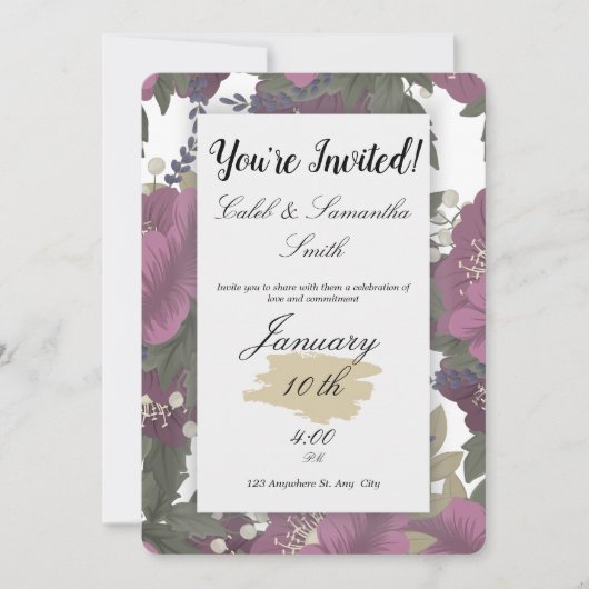 Pink Flower Wedding Invitation Kaart (Voorkant)