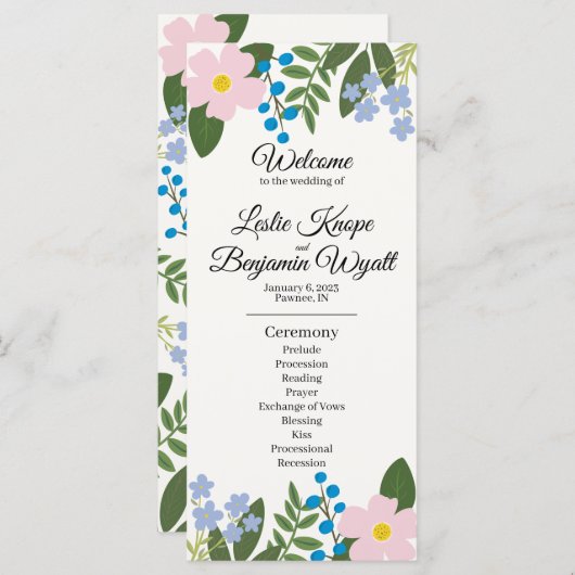 Pink Flower Wedding Programma (Voorkant / Achterkant)