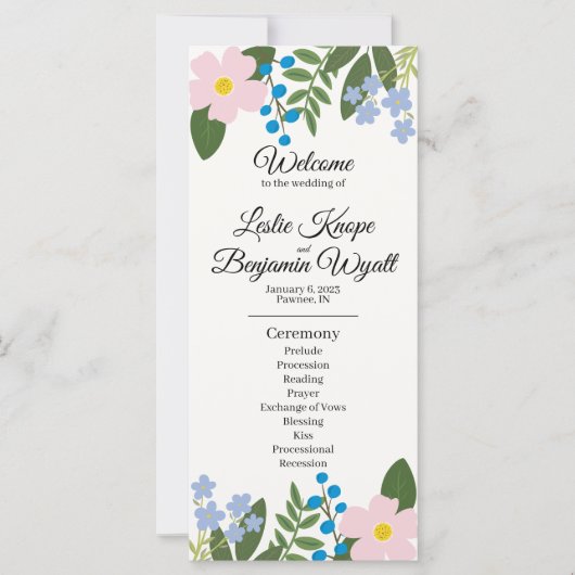 Pink Flower Wedding Programma (Voorkant)