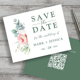 Pink Flower Wedding Save the Date Kaart
