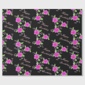 Pink Flowered Happy Birthday Cadeaupapier (Vlak)