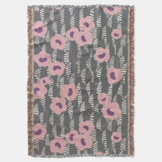 Pink Flowers Abstract Blooms Mid-century Art Deco Deken (Voorkant Verticaal)
