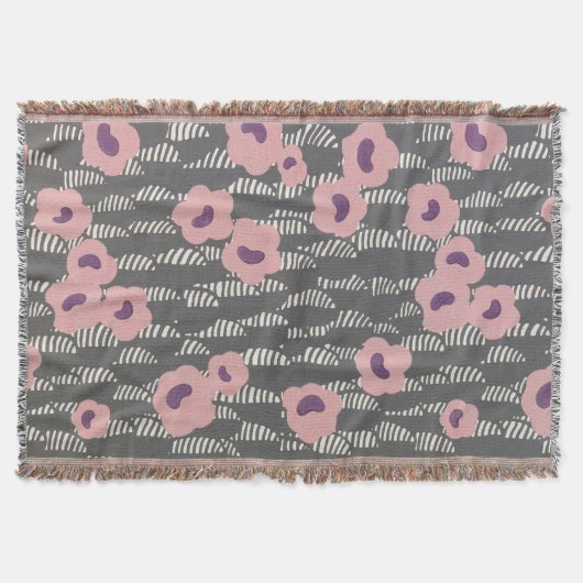 Pink Flowers Abstract Blooms Mid-century Art Deco Deken (Voorkant)