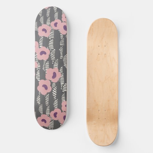 Pink Flowers Abstract Blooms Mid-century Art Deco Persoonlijk Skateboard (Voorkant)