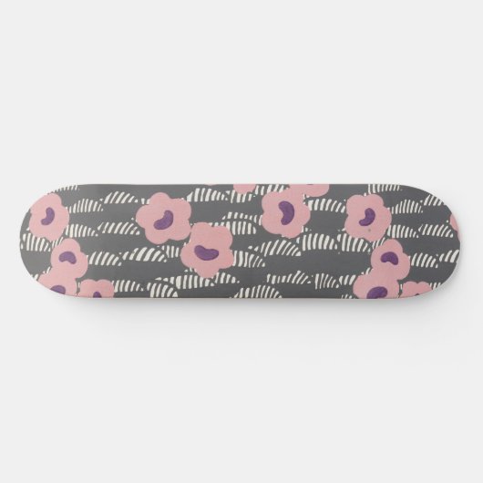 Pink Flowers Abstract Blooms Mid-century Art Deco Persoonlijk Skateboard (Horizontaal)