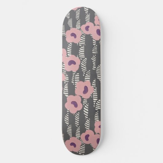 Pink Flowers Abstract Blooms Mid-century Art Deco Persoonlijk Skateboard (Voorkant)