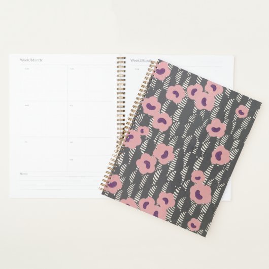 Pink Flowers Abstract Blooms Mid-century Art Deco Planner (Display)