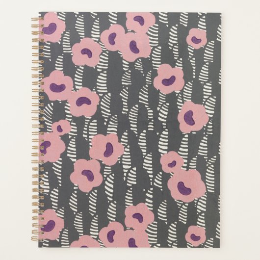 Pink Flowers Abstract Blooms Mid-century Art Deco Planner (Voorkant)