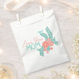 Pink flowers and blue birds love you mom text bedankzakje