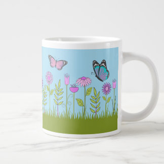 Pink Flowers and Butterfly All-Over Print Grote Koffiekop