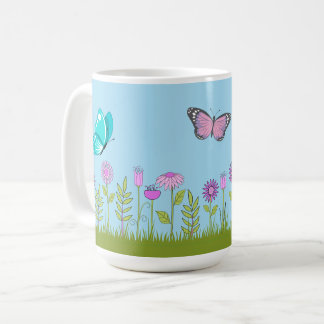 Pink Flowers and Butterfly All-Over Print Koffiemok