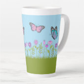 Pink Flowers and Butterfly All-Over Print Latte Mok (Rechterhoek)