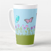 Pink Flowers and Butterfly All-Over Print Latte Mok (Linkerhoek)