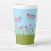 Pink Flowers and Butterfly All-Over Print Latte Mok (Voorkant)