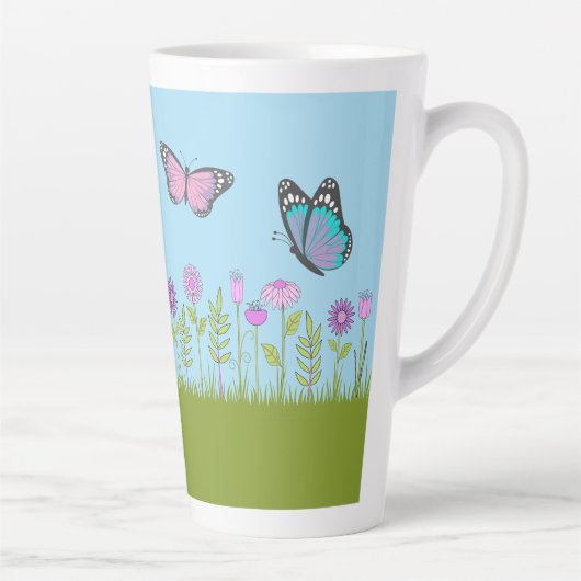 Pink Flowers and Butterfly All-Over Print Latte Mok (Rechts)