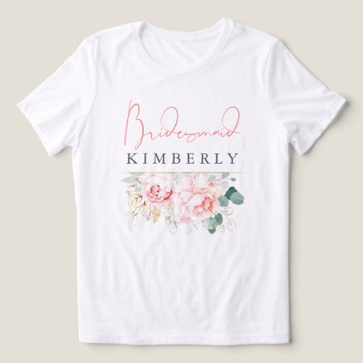 Pink Flowers and Greenery Bridesmaid Bridal Shower Tri-Blend Shirt (Design voorkant)