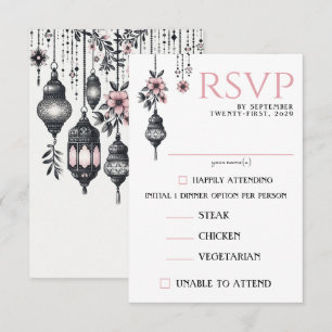 Pink Flowers and Lanterns Food Choices RSVP Kaartje