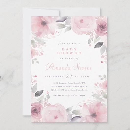 Pink Flowers Baby shower Invitation Kaart (Voorkant)