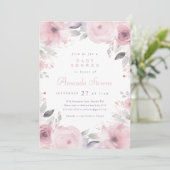 Pink Flowers Baby shower Invitation Kaart (Staand voorkant)
