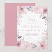 Pink Flowers Baby shower Invitation Kaart (Voorkant / Achterkant)
