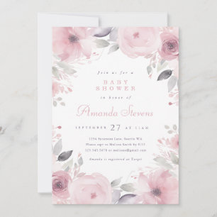 Pink Flowers Baby shower Invitation Kaart