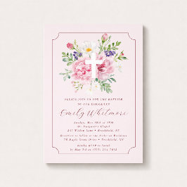 Pink FLOWERS Baptism Invitation for Girl Kaart