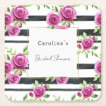 Pink Flowers Black Stripes Bridal Shower Kartonnen Onderzetters<br><div class="desc">Pink Flowers Black Stripes Bridal Shower</div>
