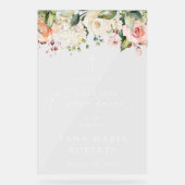 Pink Flowers, Boho, First Holy Communion Welcome Acryl Bord (Voorkant)