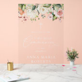 Pink Flowers, Boho, First Holy Communion Welcome Acryl Bord (Huwelijk)