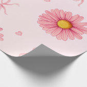 Pink flowers, bows, and hearts tissue paper cadeaupapier (Hoek)