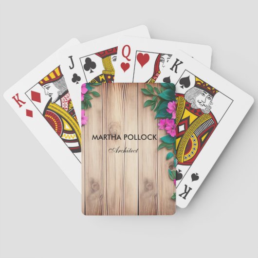 Pink flowers brown wood  pokerkaarten (Achterkant)