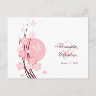 Pink Flowers Butterfly Save the Date Aankondiging
