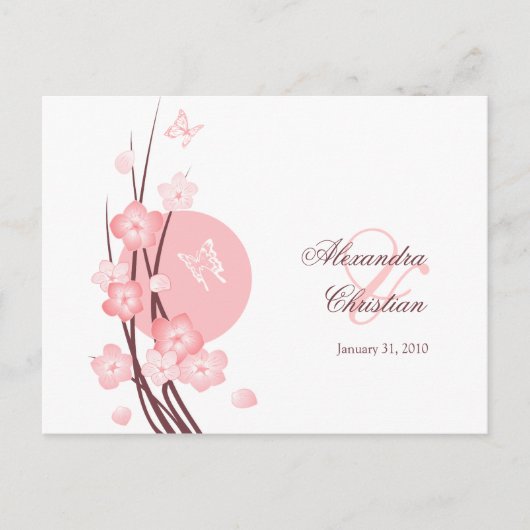 Pink Flowers Butterfly Save the Date Aankondiging (Voorkant)