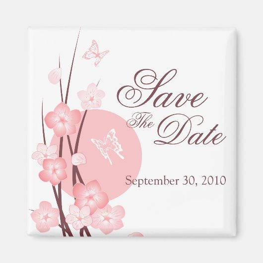 Pink Flowers Butterfly Save the Date Aankondiging Magneet (Voorkant)