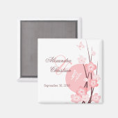 Pink Flowers Butterfly Save the Date Aankondiging Magneet (Voorkant / Achterkant)