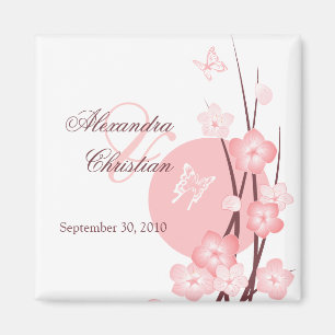 Pink Flowers Butterfly Save the Date Aankondiging Magneet