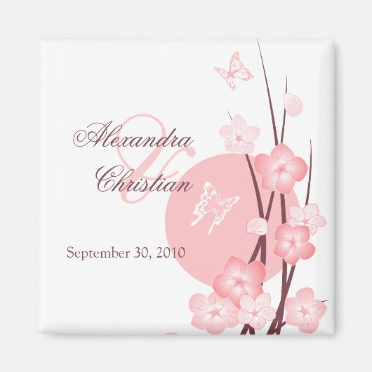 Pink Flowers Butterfly Save the Date Aankondiging Magneet (Voorkant)