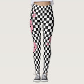 Pink Flowers Checkered Spandex-Leggings Leggings (Voorkant)