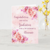 Pink Flowers Classmate Gefeliciteerd Afstuderen Kaart (Gele Bloem)