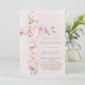 pink flowers cross  Confirmation Kaart (Staand voorkant)