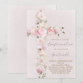 pink flowers cross  Confirmation Kaart (Voorkant / Achterkant)