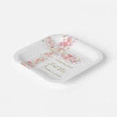  pink flowers cross First Holy Communion Papieren Bordje (Gebogen)