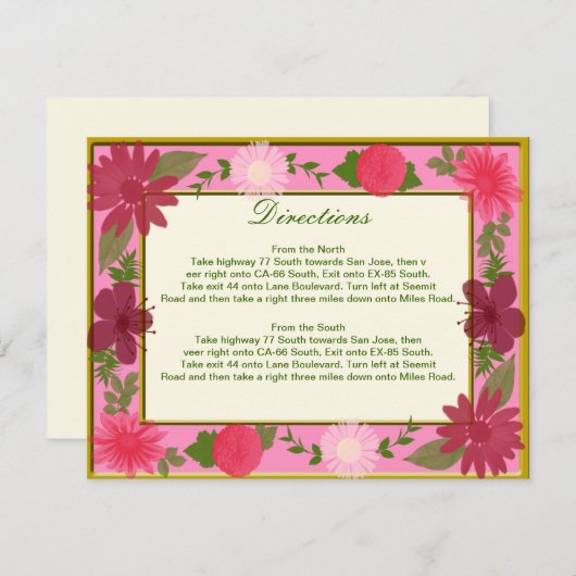 Pink Flowers Custom Direction Kaarten (Voorkant / Achterkant)