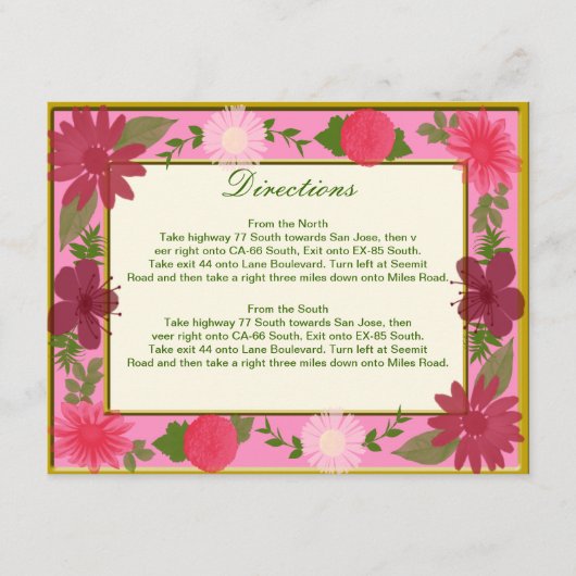 Pink Flowers Custom Direction Kaarten (Voorkant)