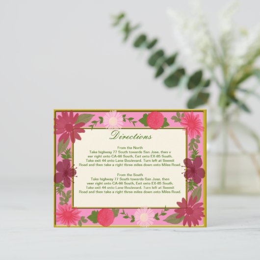 Pink Flowers Custom Direction Kaarten (Staand voorkant)