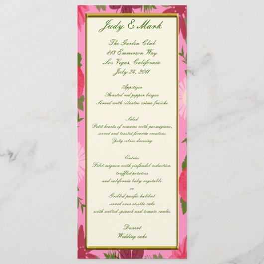 Pink Flowers Custom Menu Kaart (Voorkant)
