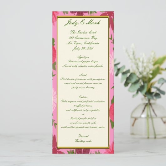 Pink Flowers Custom Menu Kaart (Staand voorkant)